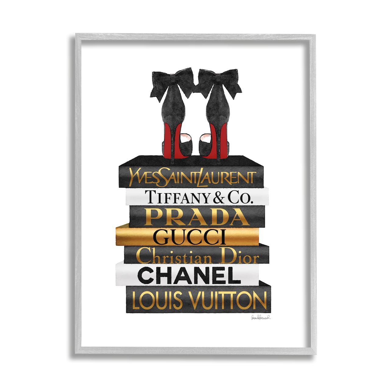 Stupell Industries Red Bottom Heels Glam Fashion Bookstack Framed Wall Art